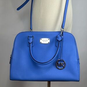 Michael Kors Saffiano Leather Large Crossbody Satchel Bag, Blue, Silver Hardware